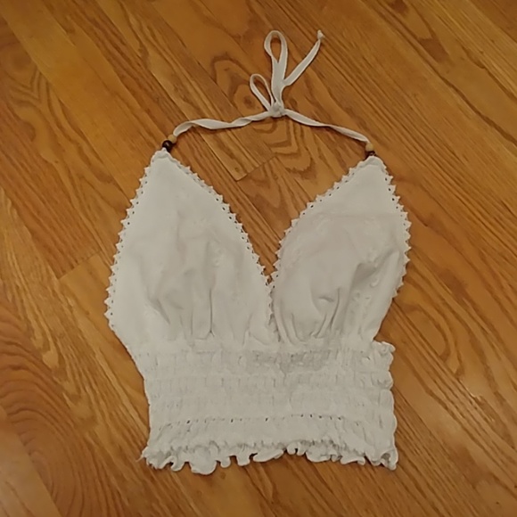 Peruvian Fabrics Tops - Beautiful White Halter Top w/ Beads Size Large